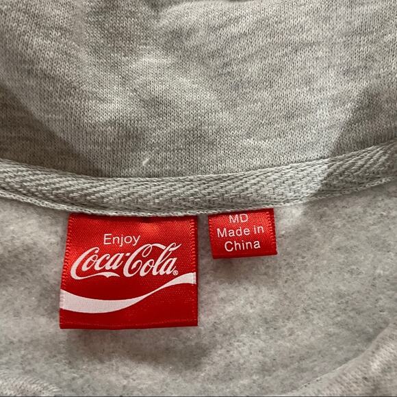 Coca Cola Gray & Red Long Sleeve Raw Hem Cropped Pullover Sweater Size M - Picture 6 of 9